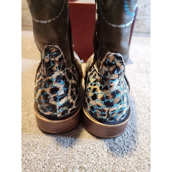Roper Glitter Diamonds Cow  Leather Square Toe Pull On Western Boots Girls Sz 1 - Picture 9 of 14